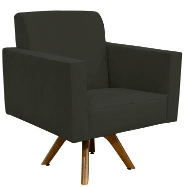 Imagem de Poltrona Decorativa Giratória Sala de Estar Base de Madeira Helô L02 Suede Cinza - Lyam Decor