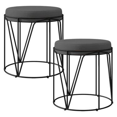 Imagem de Kit 02 Puffs Decorativo Aramado Preto Zaya L02 Suede Cinza - Lyam Decor