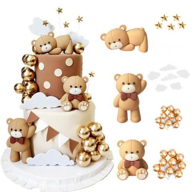 Imagem de Decoração de bolo de aniversário com tema de urso fofo com 3 ursos e 2