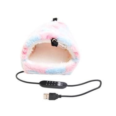 Imagem de FJMQHU Hamster Warm House Cama Macia Alimentado Por USB Gaiola Acessórios Rede Cabana de Lã para Esquilo Planador de açúcar Dwraf Hamster, Rosa L