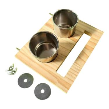 Imagem de Ｂｅｓｇａ Poleiro para pássaros, copo de alimentação para papagaios, acessórios para alimentador suspenso, tigela para pássaros, suporte de madeira para, Taça Dupla