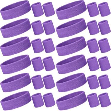 Imagem de Bememo Conjunto de 36 faixas de suor neon para crianças, conjunto de pulseiras esportivas a granel algodão felpudo basquete tênis para estudantes jovens anos 80 anos 90 fantasias de Halloween cosplay