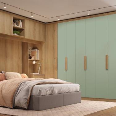 Imagem de Kit Componível Modulare com Guarda-roupa 6 Portas Milan Capuccino / Menta