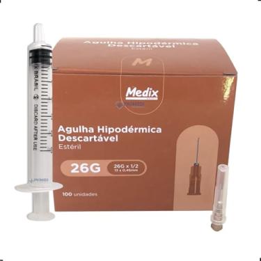 Imagem de Seringa 3ml Slip Com Agulha 13x0,45 Marrom Descartável 100 Un