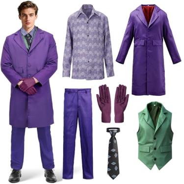 Imagem de Kuberas Fantasia de palhaço, adulto, homem, assassino de palhaço, cosplay, casaco, camisa, luvas, acessórios, traje de Halloween, Roupa masculina, P
