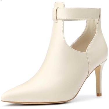 Imagem de Allegra K Bota feminina de cano curto com zíper nas costas e salto agulha, Bege, 38