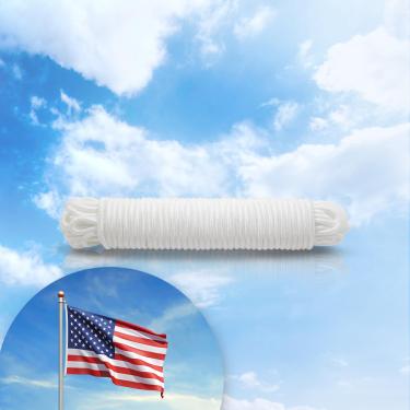 Imagem de Corda para mastro de bandeira de 1,2 m x 1/10.2 cm, adequada para escalada, balanço, barraca de acampamento, varal e barcos - Trança dupla, compatível com mastros de até 6 metros (branco)