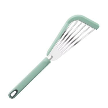 Imagem de Espátula de peixe de silicone, espátula fina com fenda para panelas antiaderentes, espátula de cozinha de aço inoxidável flexível resistente ao calor para peixes, ovos, panquecas (verde)