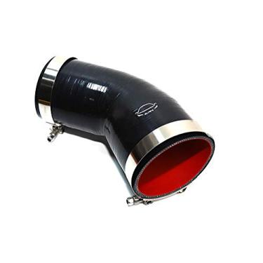 Imagem de LTI Universal 89 mm a 102 mm, 4 camadas, reforçado, alto desempenho, 8,89 cm a 10,16 cm, mangueira de silicone para acoplador redutor de cotovelo de 45 graus com braçadeira de parafuso em T de aço inoxidável (8,89 cm a 10,16 cm preto)