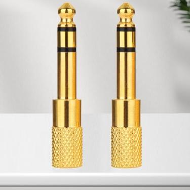 Imagem de Adaptador de áudio macho de 6,35 mm (1/10.2 cm) para fêmea de 3,5 mm, conversor de fone de ouvido estéreo para amplificador de guitarra, mixer, cabo auxiliar, alto-falante – pacote com 2