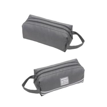 Imagem de Estojo de lápis de camada dupla, bolsa de papelaria de tecido durável para material de escritório, cinza