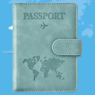Imagem de Porta-passaporte de viagem para homens e mulheres, capa carteira de passaporte para itens essenciais de viagem, durável e elegante, Azul claro, 2.5 x 2.5 x 0.2 inches, Azul claro