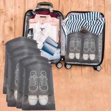 Imagem de Bolsa de sapato impermeável com 5 peças – Organizador de viagem à prova de poeira com fecho de cordão e janela transparente, armazenamento reutilizável para academia e viagens, Cinza escuro, Durável