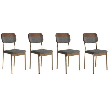 Imagem de Kit 4 Cadeiras De Cozinha Valle 1755 Aço 4 Uni Rose-linho Grafite-courano Caramelo-freijo - Carraro