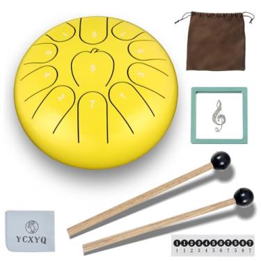 Imagem de YCXYQ Chave B amarela - Tambor de língua de aço 15 cm Tambor de chuva de aço carbono de 11 tons Instrumento profissional de percussão para meditação e cura instrumento de acompanhamento de mão