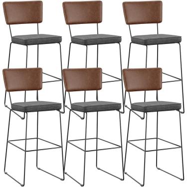 Imagem de Kit 6 Banqueta Alta Cozinha Allana L02 Marrom Cinza Escuro
