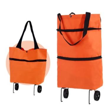 Imagem de Bolsa de Compras Dobrável com Rodas para Feira e Supermercado 10kg | Leve e Prática(Laranja)