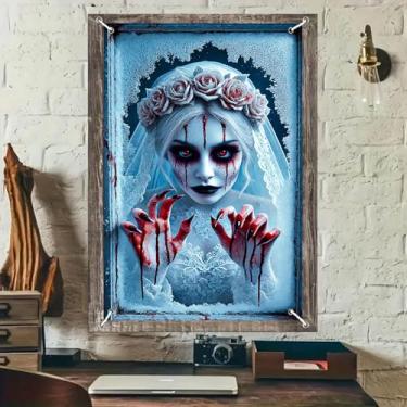 Imagem de BlissYard Decoração de capa de janela de Halloween Noiva assustadora fantasma assustador banner cortina assustadora banners pano de fundo casa assombrada interior exterior festa decoração de parede