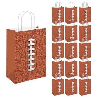 Imagem de WIRESTER Conjunto de 16 sacos de presente de papel kraft, saco de doces de presente de festa com alças, sacos decorativos para lembrancinhas de festa de aniversário - padrão de futebol americano
