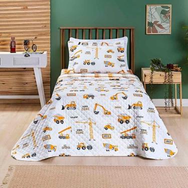 Imagem de Kit Cobre Leito Colcha Joy Kids Solteiro Infantil 2 Peças Micropercal 200 Fios - Manny Trator - 100% Poliéster