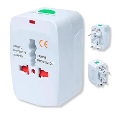 Imagem de Kit 2 Adaptadores de Tomada Universal Para Viagem Internacional Bivolt Compatível 150 Países - EUA UK EU AU JP