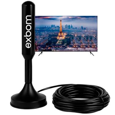 Imagem de Antena TV Digital Amplificada HDTV/UHF/VHF Interna Externa FULL HD HDTV 4K Base Magnética Imã 4Dbi 5 metros