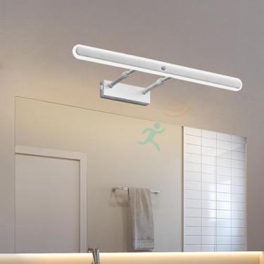 Imagem de GZZBMY Luz de espelho LED Lâmpadas de parede de banheiro com detector de movimento Arandela moderna extensível Comprimento ajustável Iluminação de parede para banheiro quarto penteadeira (luz natural