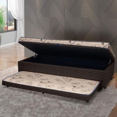 Imagem de Cama Box Solteiro Ortopédica Conjugada Baú com Cama Auxiliar 88cm X 51