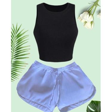 Imagem de Conjunto Feminino Cropped e Shorts Tactel Feminino Moda Praia Tamanho 