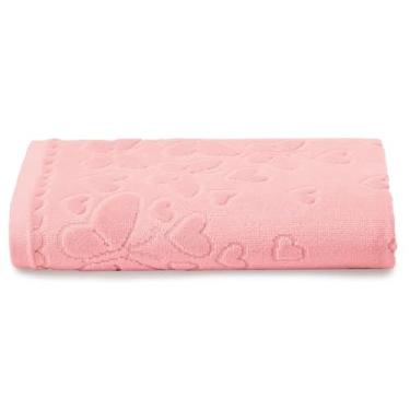 Imagem de Toalha de Banho Gigante Aveludada Romance Dohler 100% Algodão Banhão Fio Penteado Coração Borboleta (Rosa Rosé 11033)