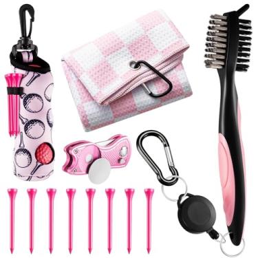 Imagem de Liliful Kit de acessórios de golfe com 12 peças, inclui bolsa de bola de golfe com gancho, toalha, marcador magnético, escova de limpeza de ferramentas divot, para presentes femininos e masculinos