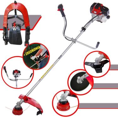 Imagem de Roçadeira Profissional Toyama RT43L 2 Tempos 43cc 1,7HP de Potência Cortador de Grama Com Cabeçote de Nylon + Lâmina 3 Pontas + Lâmina 80 Dentes