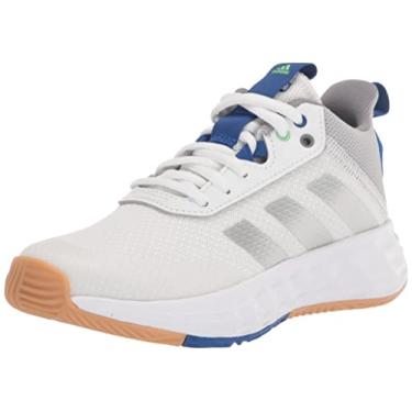 Imagem de adidas Tênis de basquete Own the Game 2.0 para crianças, Branco/Prata Metálico/Team Royal Blue, 15