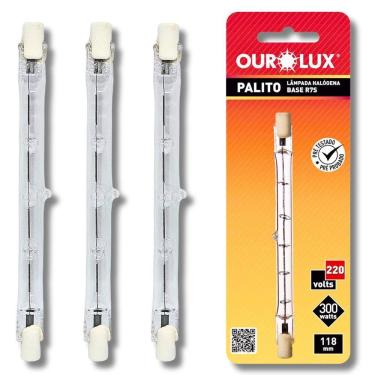 Imagem de Kit 3 Lâmpadas Halógena Palito 300W 220V J118 Ourolux