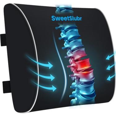 Imagem de SweetSlubr Almofada grande de suporte lombar para cadeira de escritório, assentos de carro e mesas domésticas, suporte ergonômico para as costas com alças ajustáveis duplas, capa lavável na máquina