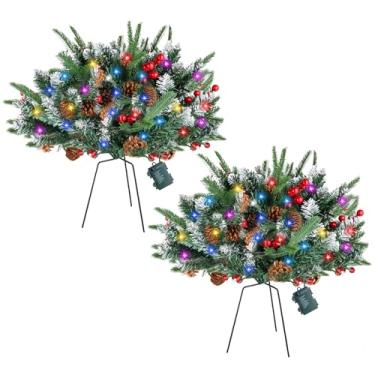 Imagem de Pacote com 2 urnas para árvore de Natal - 18 árvores de Natal pré-iluminadas com luzes, arbustos de plantador de relit com controle remoto, 60 luzes de LED, enchimento de urna de Natal para varanda