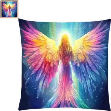 Imagem de Lovxvouy Kits de ponto cruz de travesseiro para adultos, kit de ponto de agulha pré-impresso, kits de ponto cruz estampado, kit de ponto cruz de 11 quilates, kit de pontos de bordado, asas de anjo