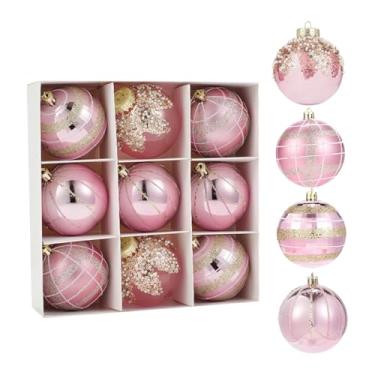 Imagem de Nishiyuenyi Conjunto de 9 Bolas de Natal com Glitter, 7,6 Cm (3 Polegadas), Inquebráveis, para Pendurar em Guirlandas, Jardins E para O Dia de ação de Graças, Rosa