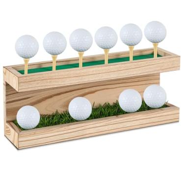 Imagem de Menkxi Suporte de bola de golfe de madeira rústica de 31 x 7 cm montado na parede vintage prateleira flutuante com camisetas de golfe para decoração de festa de armazenamento de Natal (cor de madeira