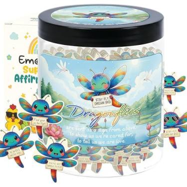 Imagem de Libélula de apoio emocional com 60 cartões de afirmação positiva, pote de cartas de libélula positiva, frasco de afirmação para mulheres, meninas, colegas de trabalho, adolescentes – saúde mental