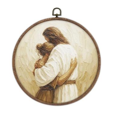Imagem de DTLGTG Arte de parede em tela Hugging Girl, arte cristã inspiradora, imagem religiosa de Jesus para quarto, decoração de parede baseada na fé, 25 x 25 cm