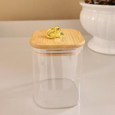 Imagem de Pote Vidro Hermético QUADRADO ARGOLA P Tampa Bambu Porta Mantimentos 4