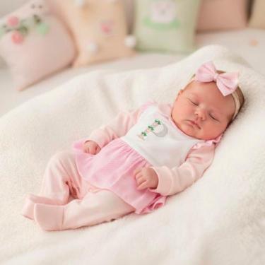 Imagem de Kit 03 Peças Macacão de Bebê Menina Personalizado ROSA com Letra do No