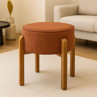 Imagem de Puff Banqueta Redondo Pés De Madeira Luxo Lar & Estilo Terra