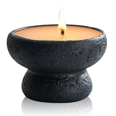 Imagem de Mini suporte de vela de cimento com design de pedra vulcânica - elegante suporte de vela para atmosfera romântica, perfeito para centros de mesa e decoração de casa (preto)