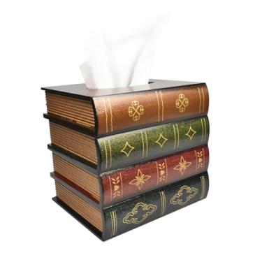 Imagem de Capa de caixa de lenços de papel quadrada feita à mão em madeira antiga para livros, porta-lenços de papel, porta-guardanapos, decoração de casa para banheiro, sala de estar, escritório, carro