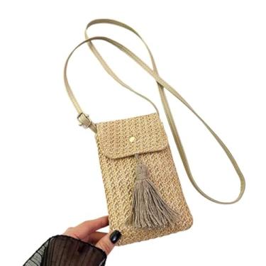 Imagem de Mini bolsa de praia de palha para mulheres bolsa de palha de tecido de verão linda bolsa tiracolo para telefone para mulheres, Caqui, Simplicidade