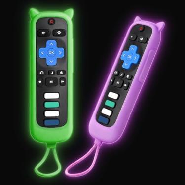Imagem de Capa de controle remoto para Roku – Pacote com 2 capas de silicone compatíveis com controles remotos Roku TV para TCL/Hisense, Streaming Stick & Express, manga de controle universal, brilha no escuro