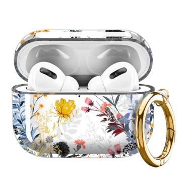Imagem de Capa transparente compatível com AirPod Pro 2, linda estampa de flor com chaveiro dourado, capa protetora de TPU macio à prova de choque para Air pod Pro 2ª geração (2023/2022/2019) para meninas e