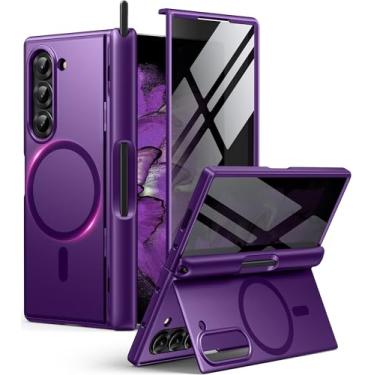 Imagem de BERFY Capa para Z Fold 6 com protetor de tela de privacidade, [compatível com MagSafe] [Antiespião] Suporte e suporte para caneta S integrados, capa de celular à prova de choque para Samsung Galaxy Z